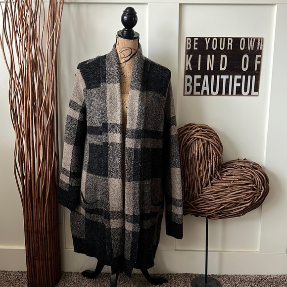 Premise Sweaters - Premise Tan and Black Plaid Cardigan